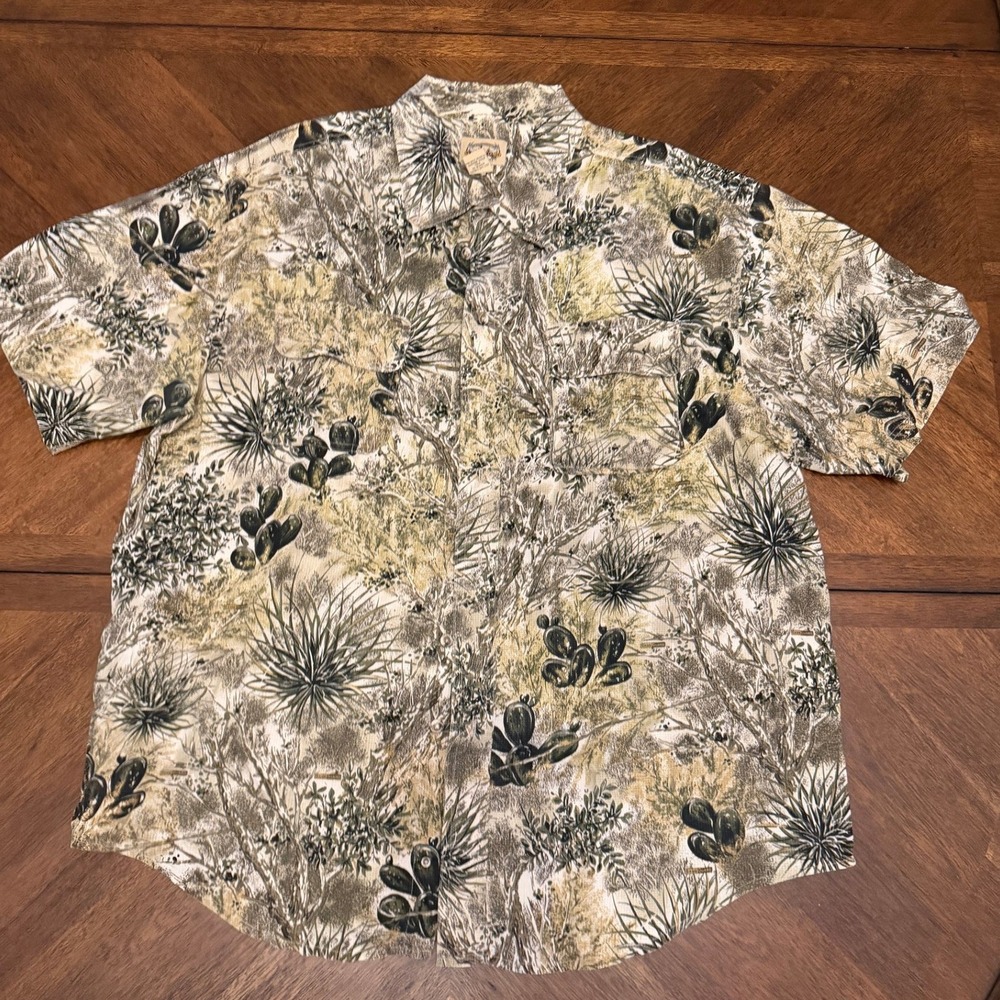 GameGuard Mens XL Desert Camo Cactus Print Cotton Short Sleeve Button Down Shirt